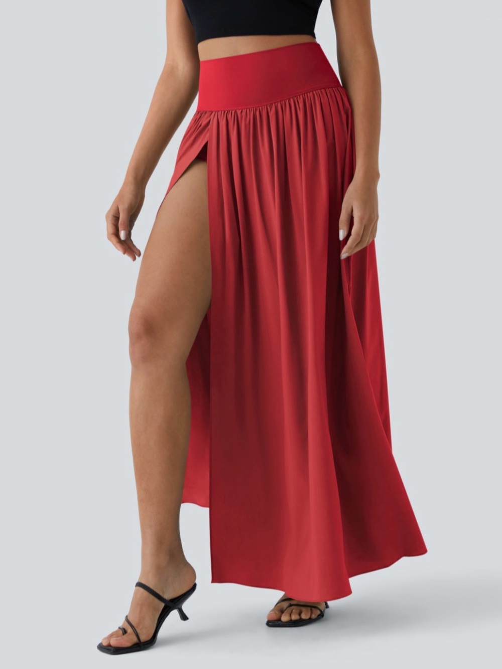 HALARA Red Breezeful high waisted split 2 in 1 flowy quick dry casual maxi skirt